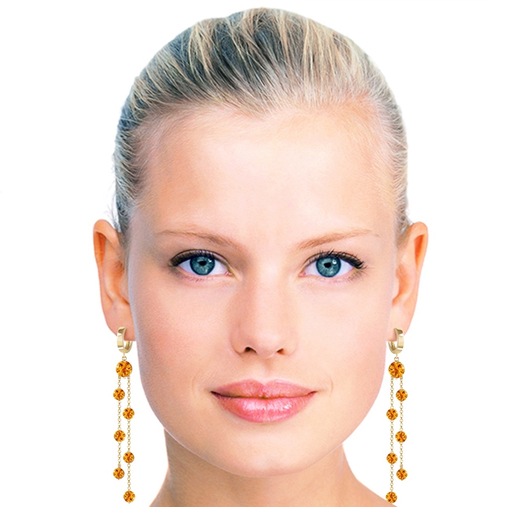 14K. SOLID GOLD CHANDELIERS EARRING WITH CITRINE - Picture 3 of 4